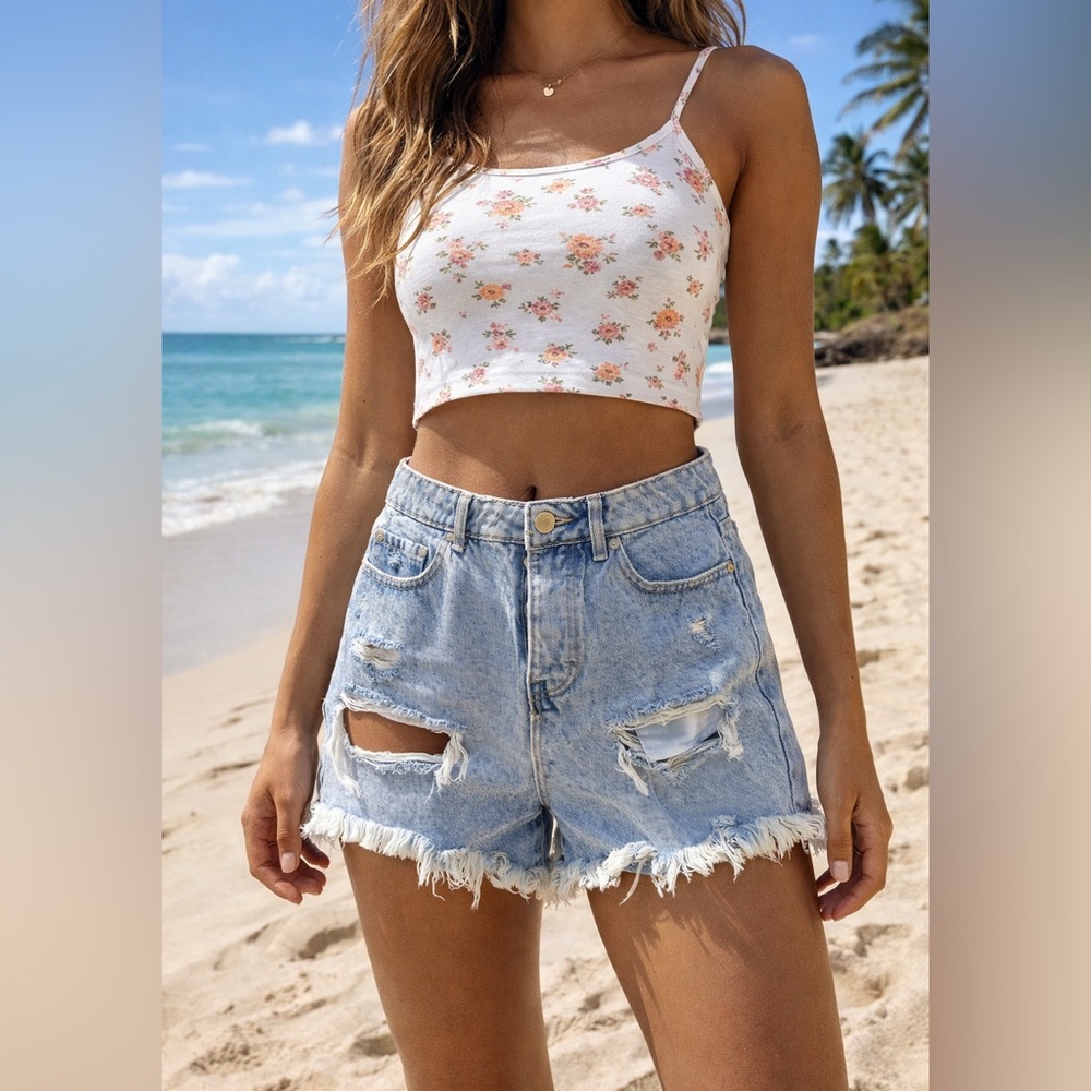 Ban-Jara High Waisted Destroyed Denim Shorts